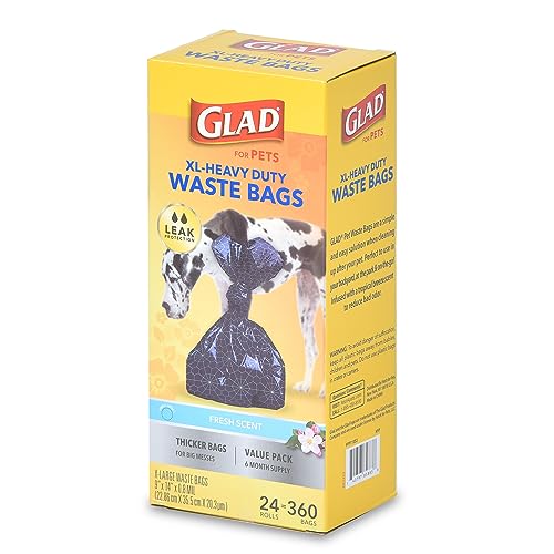 Glad for Pets Extra Large, Heavy Duty Scented Dog Waste Bags Value Pack | Scented, Tear-Resistant Heavy Duty Dog Poop Bags for Fast and Easy Dog Waste Cleanup | 24 Rolls Waste Bags, 360 Count