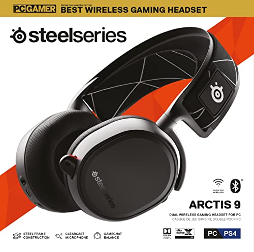 SteelSeries Arctis 9 - Dual Wireless Gaming Headset - Lossless 2.4 GHz Wireless + Bluetooth - 20+ Hour Battery Life - for PC, Playstation 5 and PS4, Black