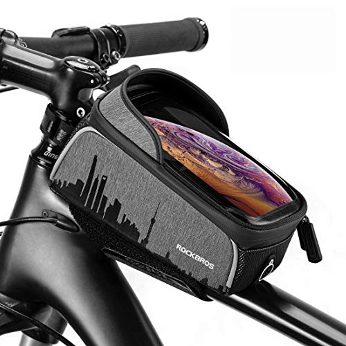 ROCKBROS Bike Frame Bag Bike Phone Bag Waterproof for Bicycle Top Tube Bag with Touch Screen Bike Accessories Compatible with iPhone 11 Pro Max/XR/XS Max 7/8 Plus, Huawei P30 Phone Case Below 6.0’’