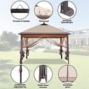 11'x11' Pop Up Canopy Tent Patio Gazebo for Outdoor Life with Mosquito Netting (Square Without LED Solar Lights), Brown