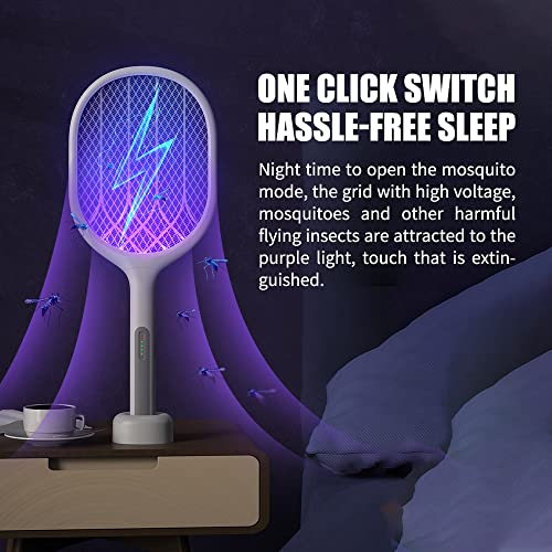 Life'bea Electric Fly Swatter Racket, Mosiller 2 in 1 Smart Bug Zapper with USB Rechargeable Base, 2000 mah,Powerful Mosquitoes Trap Lamp & Fly Killer for Home, Bedroom, Patio