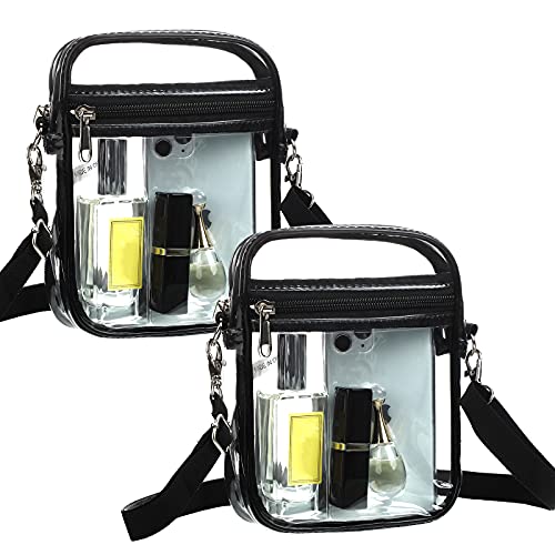 2 Pcs Clear Crossbody Purse Bag Stadium Approved Bag Transparent Shoulder Bag for Sports Games Concerts and Festivals, Black