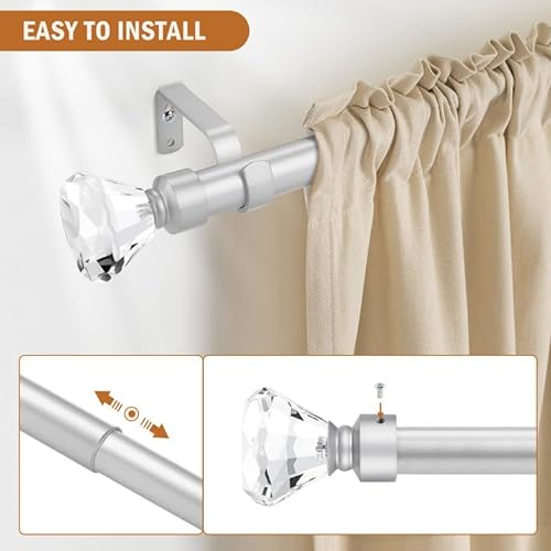 knobelite (4 Pack)1-Inch Diameter Single Window Treatment Curtain Rod, Crystal Finial Home Curtain Rods,22-inch to 42-inch Adjustable, Satin Nickel Single Drapery Rod