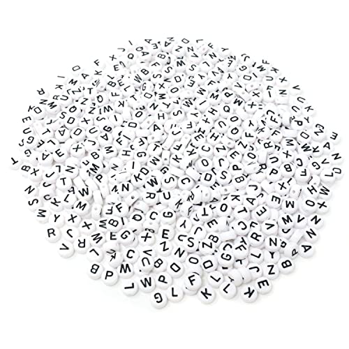 Honbay 600PCS 4x7mm White Acrylic Round Alphabet Beads Letter Beads for Jewelry Making, Bracelets, Necklaces, Key Chains and Kids Jewelry