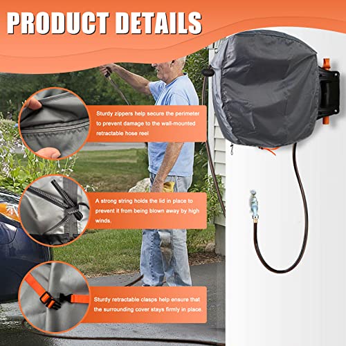 GEHENG Garden Wall Mounted Retractable Hose Reel Cover, 450D Oxford  Polyester Coated Tarp, 100% Waterproof Sunscreen Hose Reel Cover,  for:Giraffe tools,Ayleid,Gardena and More.grey,24L x18Wx24H.