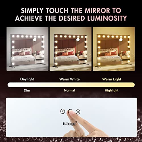 Maxkon Makeup Mirror with Light Hollywood Mirror Vanity Mirror 18 LED Light Up Mirror with Touch Screen 80X60cm Sliver