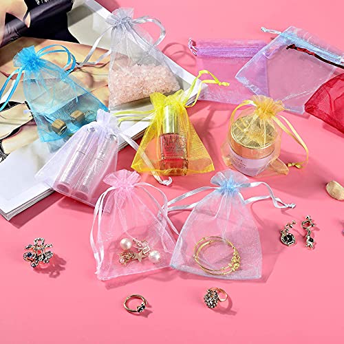 100PCS Organza Gift Bags Small Drawstring Bags Mesh Jewellery Pouches 7X9CM Candy Bags for Wedding, Christmas, Birthday, Anniversary, Party Favour Bags(Light Blue)