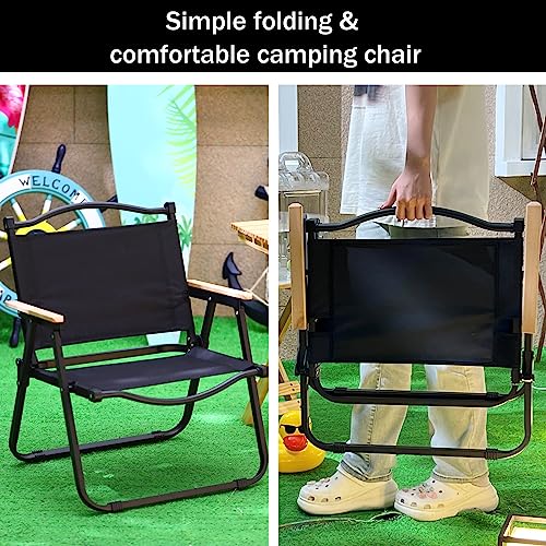 Lallisa 2 Pack Folding Camping Chairs, Portable Lightweight Low Lawn Chair with Thicken 600D Oxford Beach Camp Park Chairs Supports 253lbs Carbon Steel Armchairs for Hiking Fishing Picnic Concerts