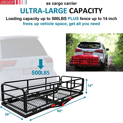 MERCARS Hitch Cargo Carrier with Bike Rack 60" x 24" x 14" Fits 2 Bikes,Folding Cargo Rack Rear (mid Bike Rack)