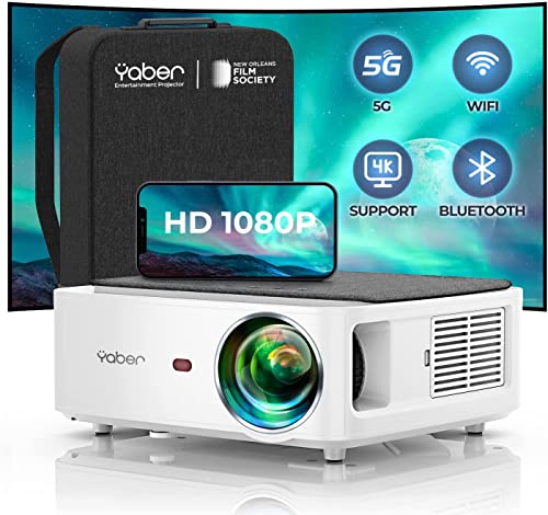 Yaber 5G WiFi Bluetooth Projector 9000 Lumens 1080P FullHD Portable Projector, 4K Supported, 350" Home &Outdoor Theater, PPT Presentation Projector Compatible with iOS/Android/PC/TV Stick/DVD/PS5