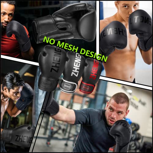 ZTTY Boxing Gloves PU Leather Muay Thai Punching Bag MMA Kickboxing Pro Grade Sparring Training Fight Gloves for Men & Women (Black, 10oz)