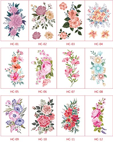 36 Sheets Flowers Temporary Tattoos Stickers,Waterproof Body Art Fake Tattoos for Women and Girls