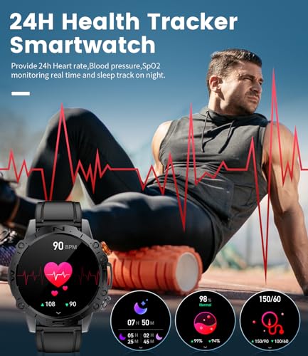 LIGE Smart Watch for Men, 1.43" AMOLED HD 360mAh Smartwatch with Bluetooth Call, Heart Rate/Sleep/Blood Oxygen Monitor, IP68 Waterproof 2 Straps Smart Watch Compatible with Android iPhone iOS Black