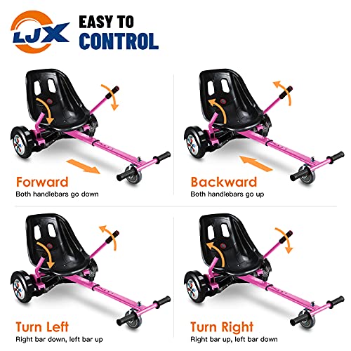 LJX Hoverboard Seat Attachment, Go Kart, Hoverboard Accessories for 6.5” 8” 10” Hoverboard, Wider Seat, Suitable for All Ages (Pink)