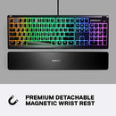 SteelSeries Apex 3 Whisper Quiet IP32 Water & Dust-Resistant Gaming Keyboard - Prism 10-Zone RGB Illumination - Premium Magnetic Wrist Rest