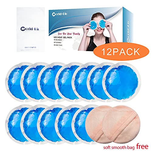 Round Reusable Gel Ice Pack 12 Packs with Cloth Backing, Small Flexible Hot Cold Pack for Kids Injuries, Wisdom Teeth, Breastfeeding, Reduce Sinus Pain, Swelling or Soreness, Cold Compress for Fever