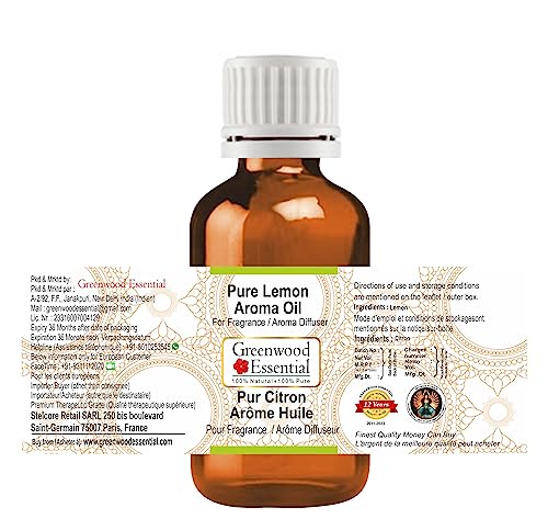 Greenwood Essential Pure Lemon Aroma Oil (Suitable for Aroma Diffuser) Natural Therapeutic Grade 30ml (1 oz)