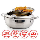 Deep Fryer Pot (°F) - Stylish Tempura Fryer - Small Japanese Style 114oz Stainless Steel Deep Frying Pot With Lid & Oil Drip Drainer Rack and Detachable Fahrenheit Temperature Control - Size: 9.8 Inches