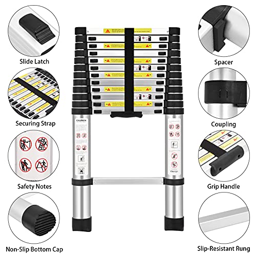 (12.5Ft/3.8M) Telescoping Ladders，EN131Standards Multi-Purpose Folding Aluminum Extension Ladder