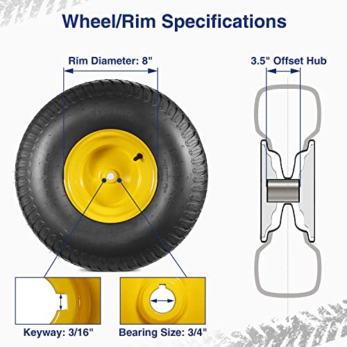 MaxAuto 20x8.00-8 Lawn Mower Tires 20x8x8 Lawn Tractor Tire 20x8-8 Turf Tire with Rim, 3.5" Offset Hub, 3/4" Bore with 3/16" Keyway, 4 Ply, 965lbs Capacity, Set of 2