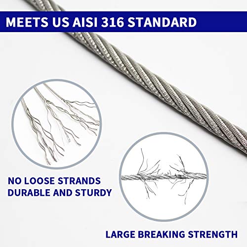 1000FT 1/8" T316 Stainless Steel Cable, Wire Rope Aircraft Cable for Deck Cable Railing Kit, 7 x 7 Strands Construction,DIY Balustrades, Come with a Cutter