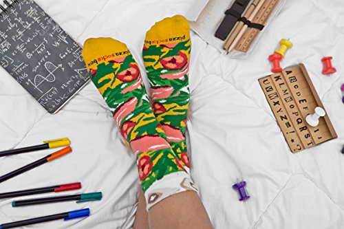 Rainbow Socks - Man Woman Pizza Socks Box Italian - 4 Pairs - Size L/XL (AU Woman 10+/Man 7.5-11)