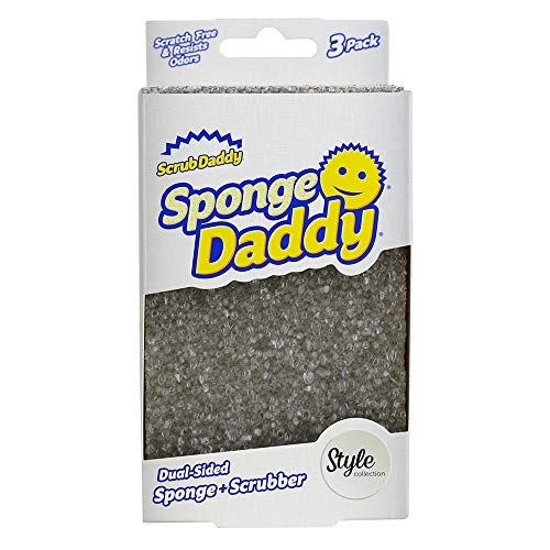 Scrub Daddy Sponge Daddy, Dual Sided Scrubbing, Dishwashing Kitchen Sponges for Washing up, Alternative to Non Scratch Scourers for Cleaning Dishes, Grey, Triple Pack