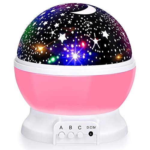 Baby Night Lights, Moon Projector 360 Degree Rotation - 4 LED Bulbs 8 Color Changing Light, Romantic Night Lighting Lamp, Unique Gifts for Birthday Nursery Women Children Kids Baby