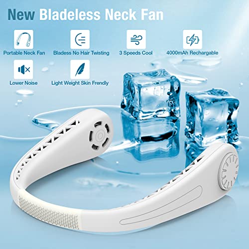 Portable Neck Fan, Hands Free Bladeless Fan, Hanging Personal Fan,3 Speeds, Super Quiet Less Than 25 Decibels, USB-C Rechargeable Neck Fan for Outdoor Indoor