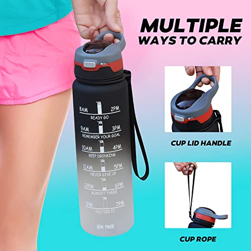 1L/32OZ Water Bottle,AIRABLE Motivational Water Bottle with Straw&Time Marker,Reusable Leakproof BPA Free WaterJug,Large Capacity Drinking Bottle for Fitness and Outdoor Enthusiasts Gradient Black