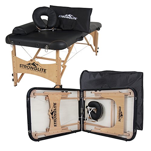 (Black) - STRONGLITE Portable Massage Table Package Olympia - All-In-One Treatment Table w/Adjustable Face Cradle, Pillow, Half Round Bolster & Carrying Case