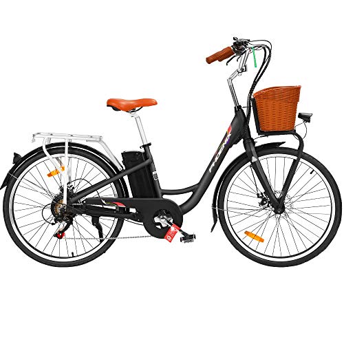 Phoenix Electric Bike, 26 Inch Ebike Mountain Road Electronic Bikes Electricbike Outdoor Adult Cycling Equipment, 6 Speed Powerful Brushless Motor Led Headlight Black