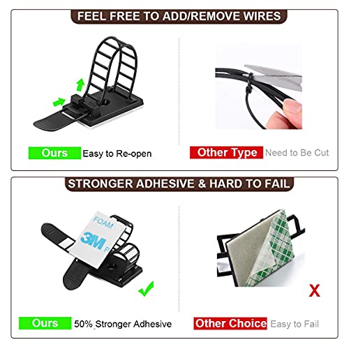 70Pcs Adjustable Cable Management Clips, Topavatop Adhesive Nylon Cable Strap Ties Wire Clips Clamps Organizer with Strong Adhesive Tape for Strong Fixation Home Office - 6Inch/15cm Black White