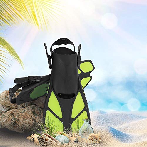 Diving Fins Adjustable Snorkeling Swimming Flippers Buckles Open Heel Travel Size Short Swim Fins for Adults(Yellow)