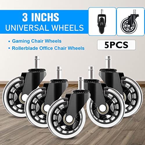 Advwin Office Chair Casters Wheels Set of 5 Replacement Rubber Chair Casters for Hardwood Floors and Carpet Quick & Quiet Rolling Over The Cables, Universal Fit
