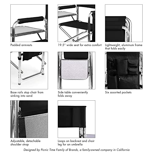 Picnic Time ONIVA - a Brand - Sports Chair with Side Table, Beach Chair, Camp Chair for Adults, (Black)