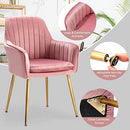 Giantex Set of 2 Leisure Chairs, Accent Upholstered Arm Chair Gold Steel Legs, Thick Sponge Seat, Non-Slipping Pads, Velvet, Comfortable Modern Chair for Living Room, Bedroom, Dining Room (Pink)