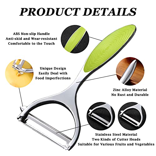 2Pcs Stainless Steel Peeler Multifunctional, Y Shape Peeler with Swivel Blades, Vegetable Peeler Julienne Slicer, Kitchen Potato Peelers for Veggie, Melon, Fruit, Cabbage (Green)