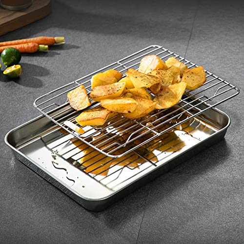 4 PCS 9 x 6.9 x 0.98 Inch Baking Sheets and Racks Set, 304 Stainless Steel Baking Sheet Oven Tray and Cooling Grid Rack for Cookies and Meats(Pans + Racks)