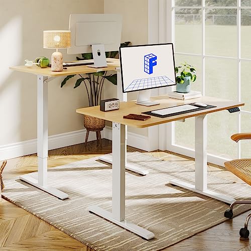 FLEXISPOT Standing Desk Adjustable Height with Whole Piece Desk Board 43 x 24 Inch Electric Stand Up Desk Home Office Computer Workstation Sit Stand Desk, Maple Top + White Frame