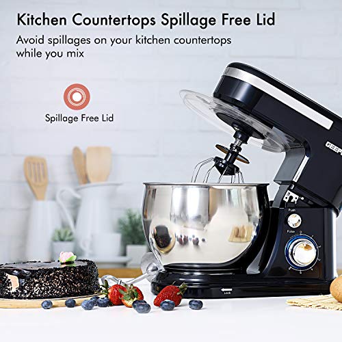 Geepas Stand Mixer, 1000W Tilt-Head Food Mixer | 5L Kitchen Electric Standing Mixer With Dough Hook, Whisk, Beater & Stainless Steel Mixing Bowl For Baking, Salad | 3-in-1 Cake Mixer, 6 Speed & Pulse