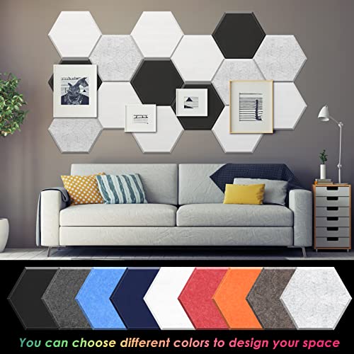 ZHERMAO 12 Pack Hexagon Acoustic Panels Beveled Edge Sound Proof Foam Panels, 14"X13"X 0.4" High Density Sound Proofing Padding for Wall, Acoustic Treatment for Studio, Home and Office (Grey Black)