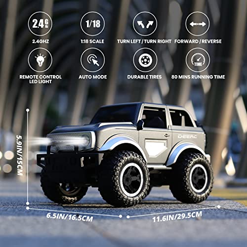 DEERC DE49 RC Cars Remote Control Car, 160 Mins Play SUV Cars Toys,2.4Ghz 1:18 Scale All-Terrain Monster Trucks with LED Headlights, Auto Demo Mode Off-Road Jeep Crawler Gifts for Boys Girls Kids,Grey