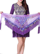 ZLTdream Belly Dance Tassels Sparkle Sequin Triangle Hip Scarf Wrap Skirt with Coins for Rave Women Outfit Dancing Costume, Purple, One size