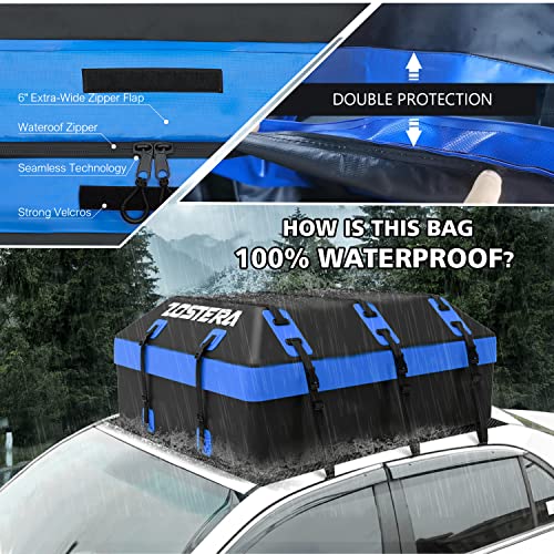 ZOSTERA Rooftop Cargo Carrier Car Roof Cargo Bag Waterproof 21 Cubic Feet, Soft Roof Top Luggage Bag with Anti-Slip Mat, Suitable for SUV Car, with/Without Racks