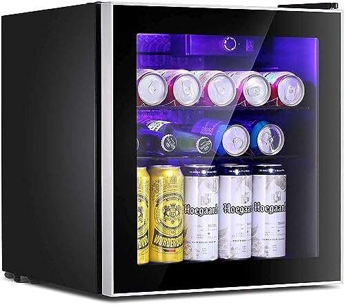 ADVWIN Mini Bar Fridge, Small Fridges Glass Door Mini Beverage Refrigerator 46L, Black