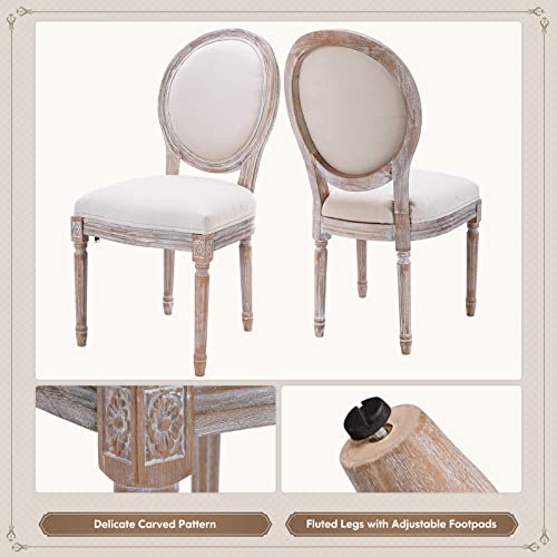 COLAMY French Country Dining Chairs Set of 2, Upholstered Farmhouse Dining Room Chairs with Round Back, Solid Wood Legs, Accent Side Chairs for Kitchen/Living Room/Bedroom- Beige