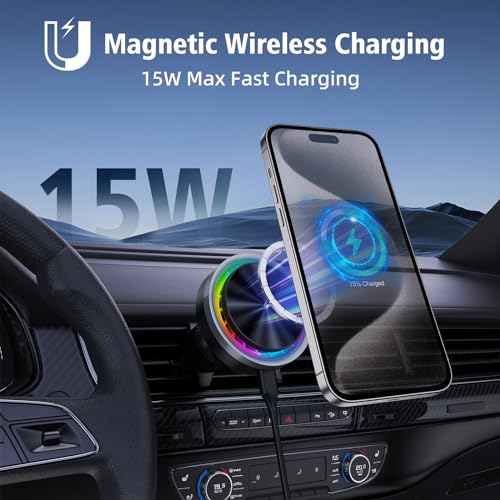 ZenGoose for MagSafe Car Mount Charger, 15 W Mobile Phone Holder Car with Charging Function for iPhone 15 Pro Max/14/13/12 Series, Charger with Cooling Fan