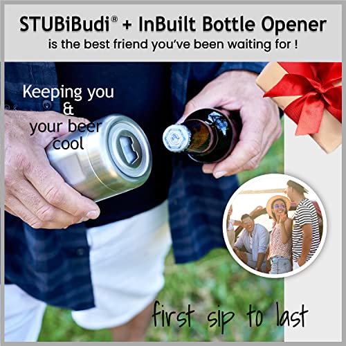 STUBiBudi Stubby Holder, Beer Cooler, Bottle Opener, Premium 375ml Can Coolers 4 in 1 Stubby Cooler for Can Bottles & Tumbler - Beer Gifts for Men Stainless Steel Insulated Bottle Holder (Black)