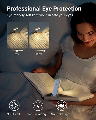 DEWENWILS USB Rechargeable Book Light, Warm White, Brightness Adjustable for Eye-Protection, LED Clip on Portable Bookmark Light for Reading in Bed, Car (White)